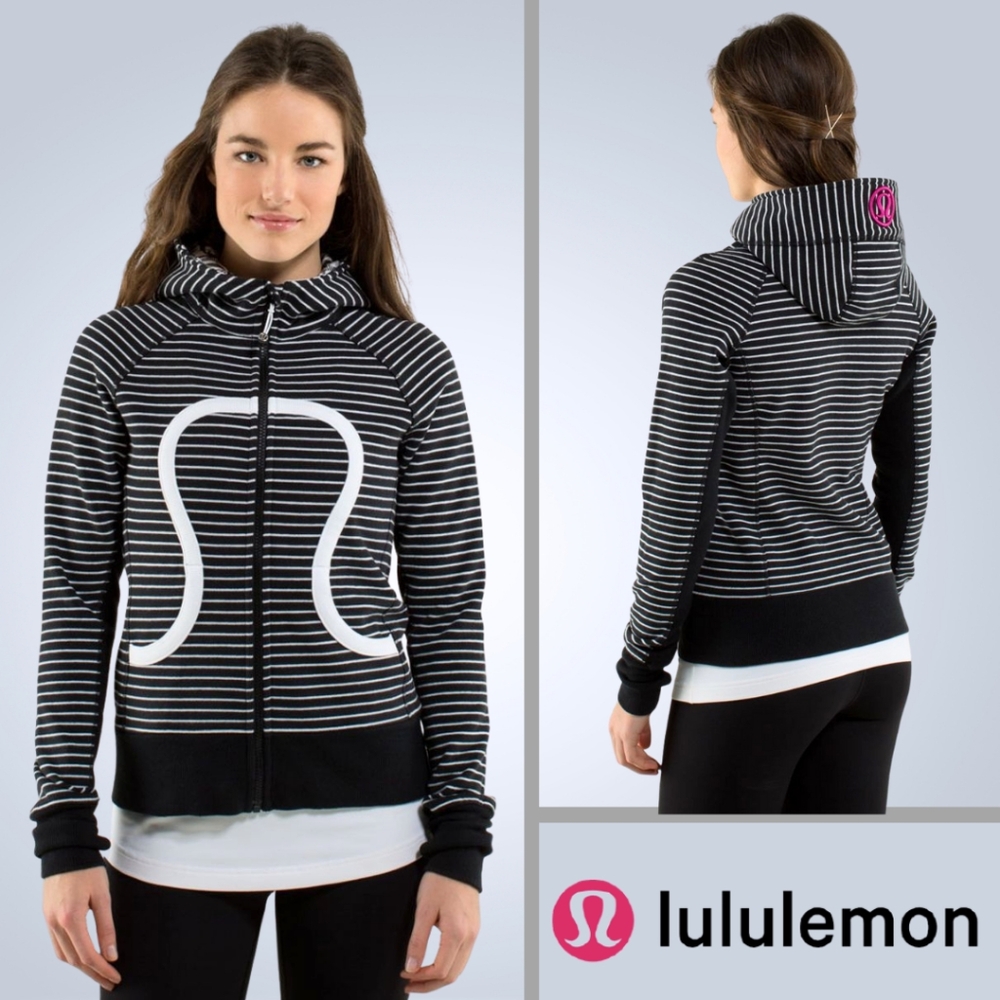 Lululemon Womens Scuba Hoodie Jacket in Parallel Stripe Black/white Stretch Sz 4 - Picture 1 of 9